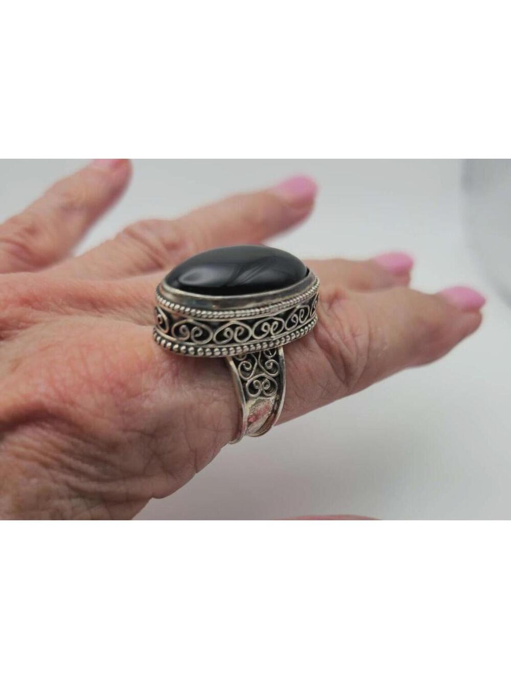 Sterling Silver Ring With Large (Black) Onyx Cabochon Size 9